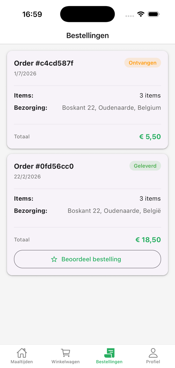 Schermafbeelding: overzicht van je bestellingen met status